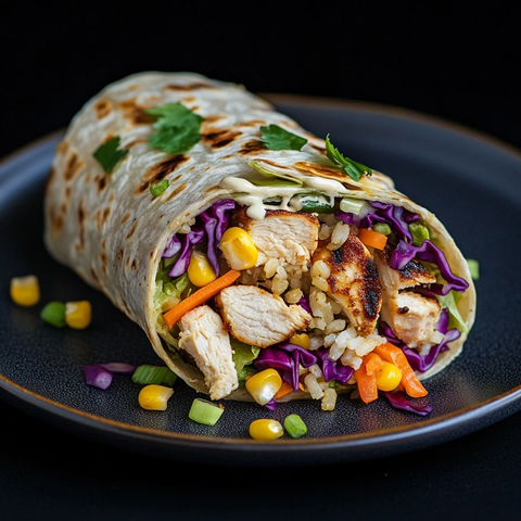 鸡肉卷配紫甘蓝胡萝卜玉米