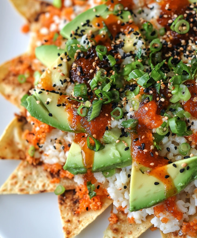 姜香鱼露玉米片配牛油果