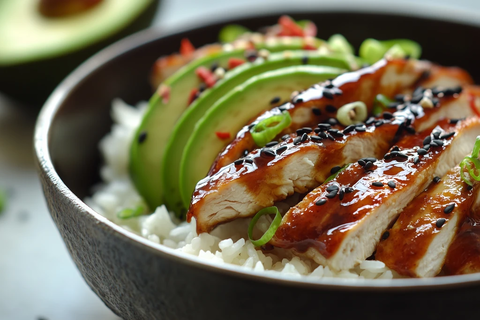甜辣鸡肉饭配黄瓜沙拉