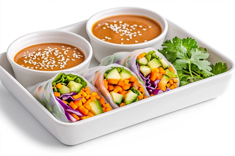 彩虹蔬菜春卷配花生酱