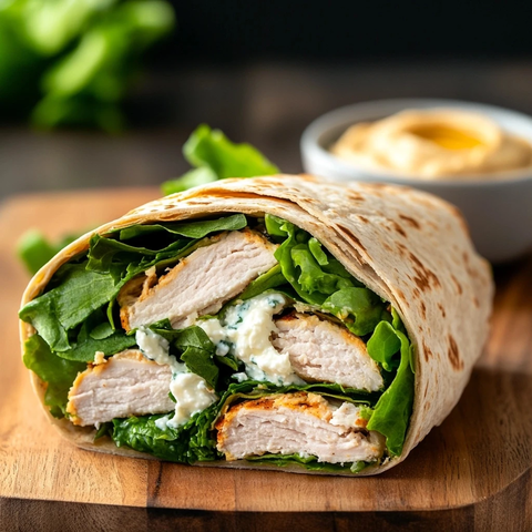 全麦火鸡卷配奶油芝士和鹰嘴豆泥