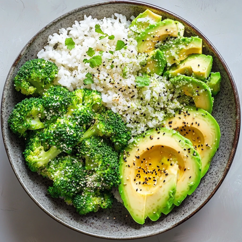 西兰花米饭配牛油果