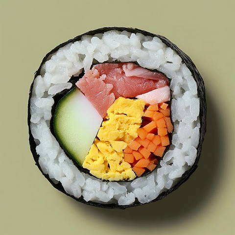 切开的海苔卷展现多彩内馅