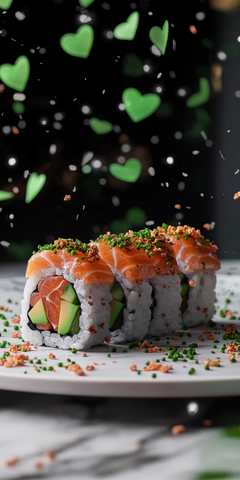 三文鱼寿司卷配红薯碎