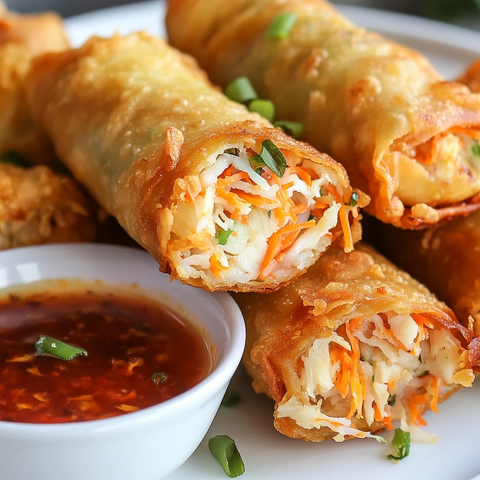 金黄脆皮蟹肉蛋卷配酱料