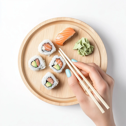 女人手用筷子夹寿司