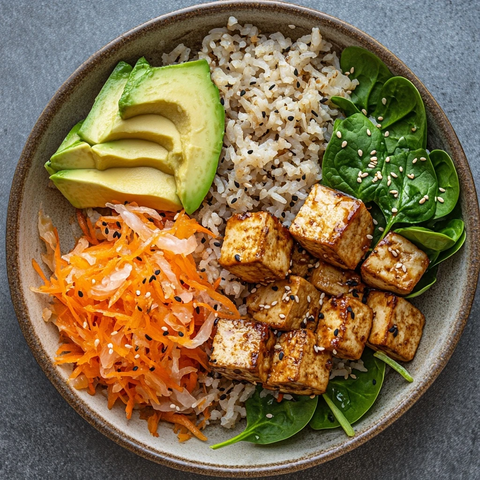 糙米饭豆腐配酸菜沙拉