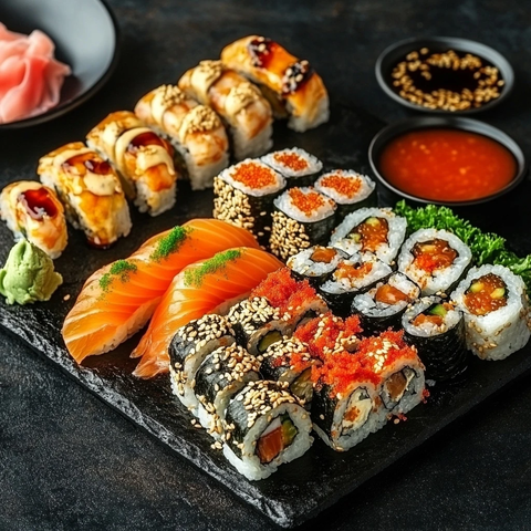 寿司拼盘配点缀