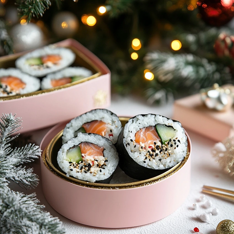 圣诞餐桌粉色盒子寿司卷