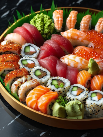 精致的寿司拼盘与刺身组合
