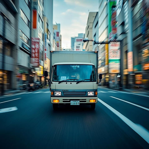 日本箱式货车驶向画面