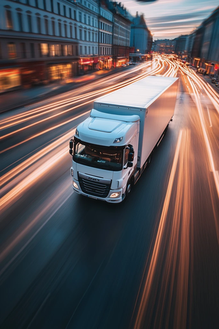 白色货车行驶街道