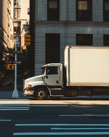 快递卡车侧影自然光影像