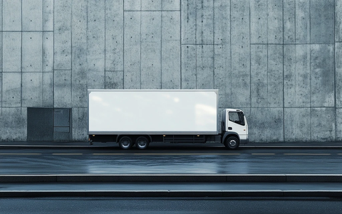 白色货车停在混凝土墙前