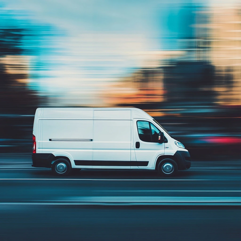 白色标致箱式货车行驶中