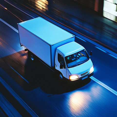 夜间行驶的白色货车