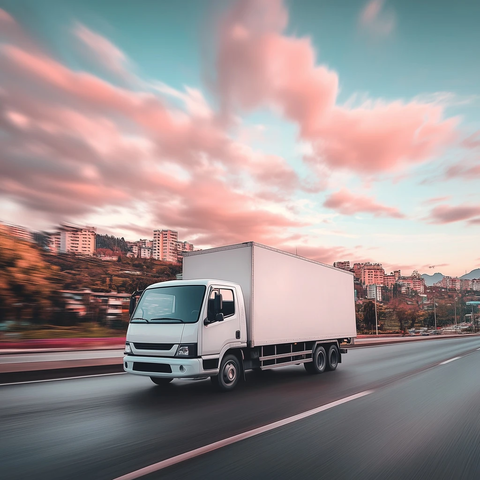 红色小货车城市道路动感模糊