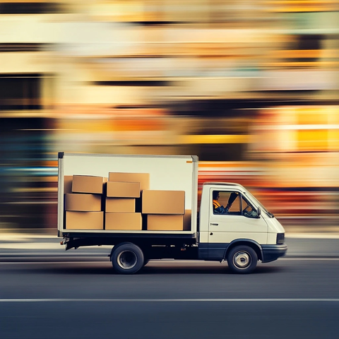 快递卡车满载包裹疾驰