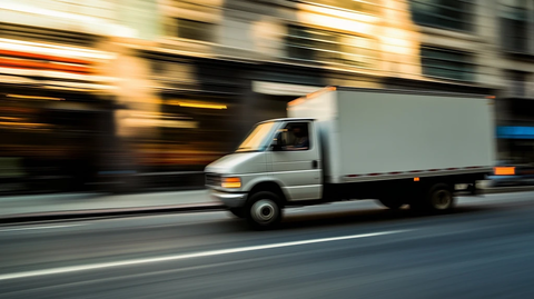 送货卡车疾驰城市街道