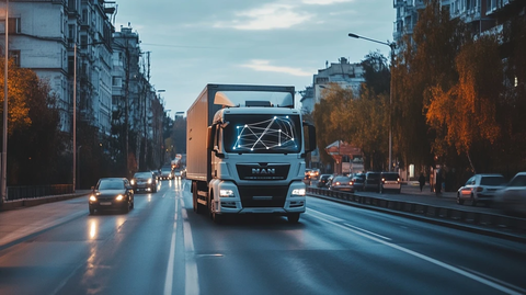 城市道路上的配送卡车