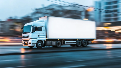 白色货车驶过广告牌