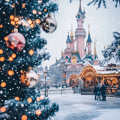 雪中的迪士尼城堡及周边景象