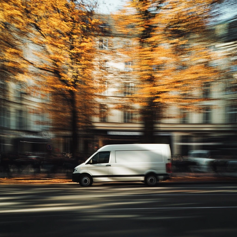 白色货车秋日街道