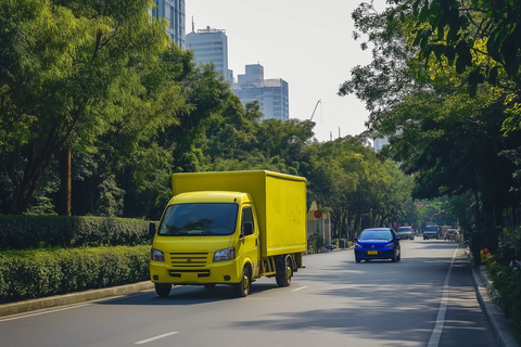 黄色货车拖车行驶在路上