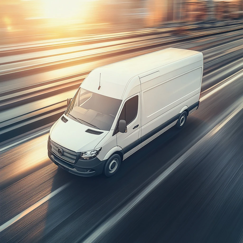 白色货车行驶动态前视图