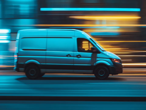 夜间行驶的白色货车