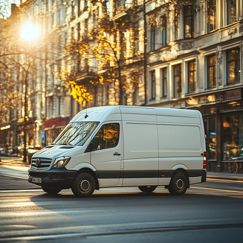 白色货车街道行驶