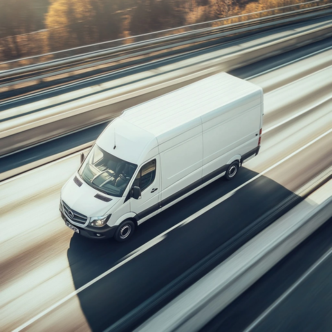 白色送货车行驶在路上