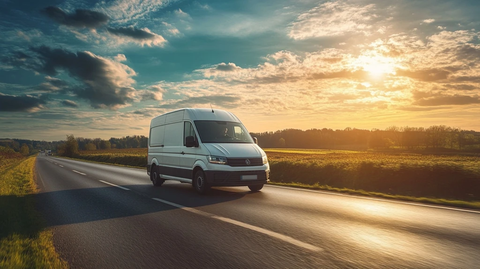 绿色点缀白车穿行乡间路