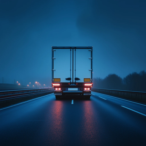 夜间卡车停在高速公路