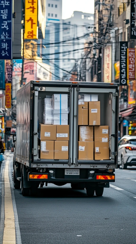 快递卡车街边卸货场景