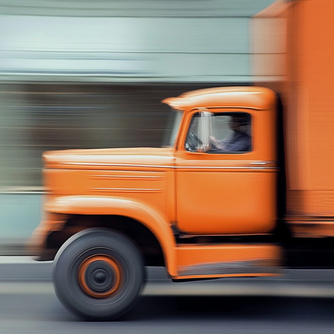 橙色卡车司机舱侧面动态模糊