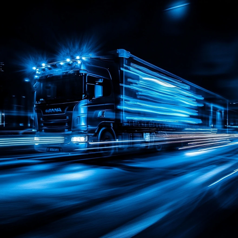 夜间危险品卡车灯光运动