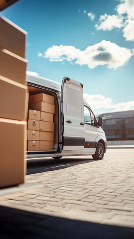 白色货车装载货物蓝天下