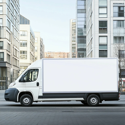 白色货车停放办公楼前