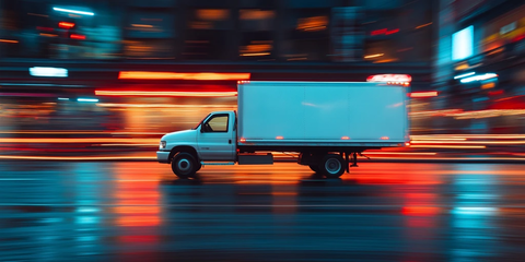 夜间城市送货卡车侧影