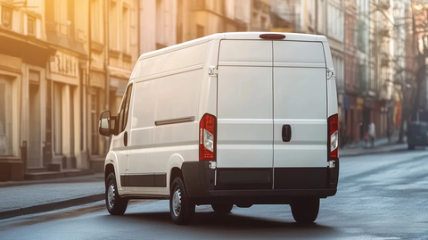 白色货车后视图街道场景