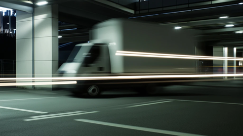 停车场内行驶的轻型卡车