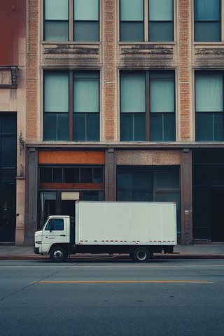 空荡街道与停靠的送货卡车
