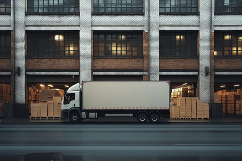 运输车辆仓库前等待装货