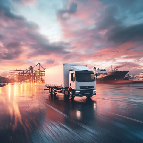 白色卡车码头道路日景