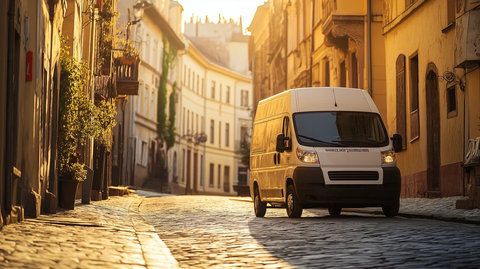 老式货车停靠石板街道