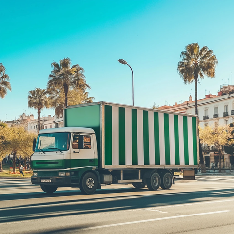 绿色白色条纹货运卡车