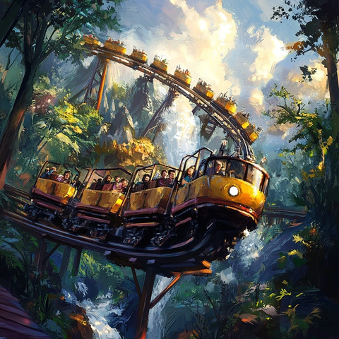 丛林过山车穿梭惊险刺激的游乐设施