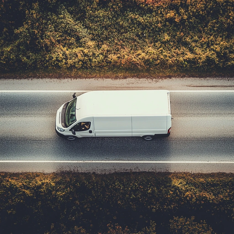 白色货车道路俯视图