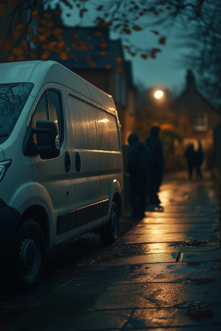 街灯下的白色货车与阴影